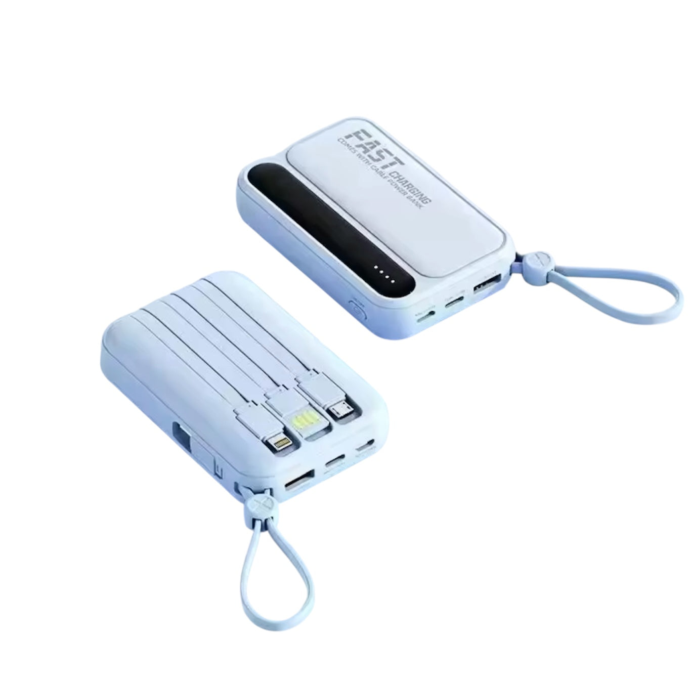 Mini Powerbank 10.000 mAh met Ingebouwde Kabel โ Compact & Supersnel Opladen