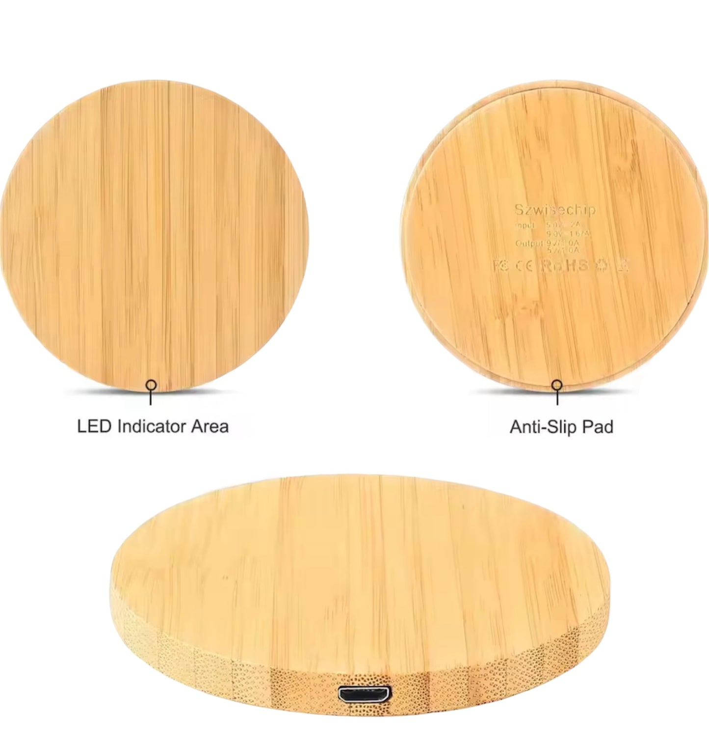 Bamboe Draadloze Oplader 10W โ Qi Wireless Charging Pad voor iPhone & Samsung