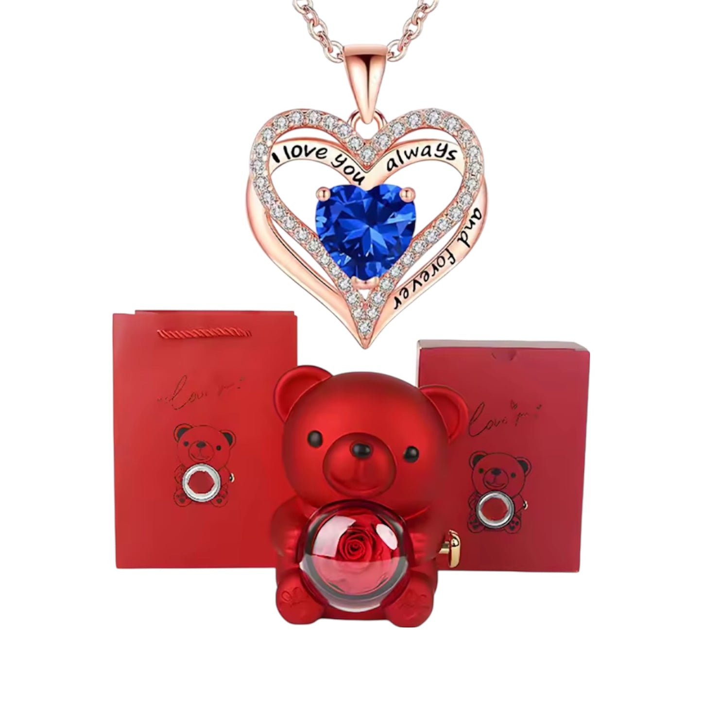 Luxe Hartketting met Edelsteen & Teddybeer – Tijdloos Romantisch Geschenk voor Haar