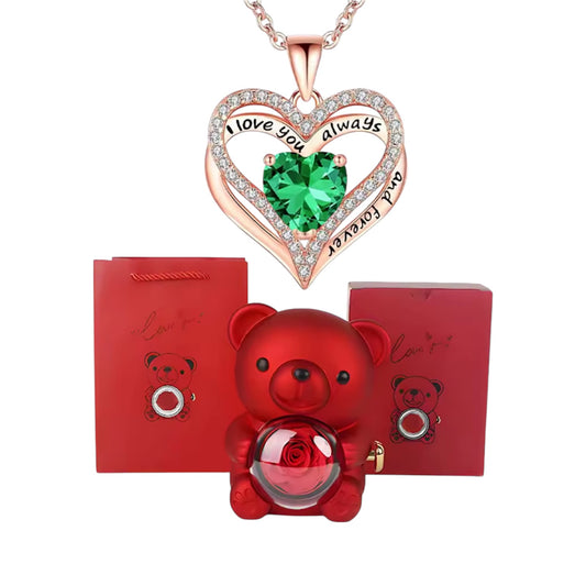 Luxe Hartketting met Edelsteen & Teddybeer – Tijdloos Romantisch Geschenk voor Haar