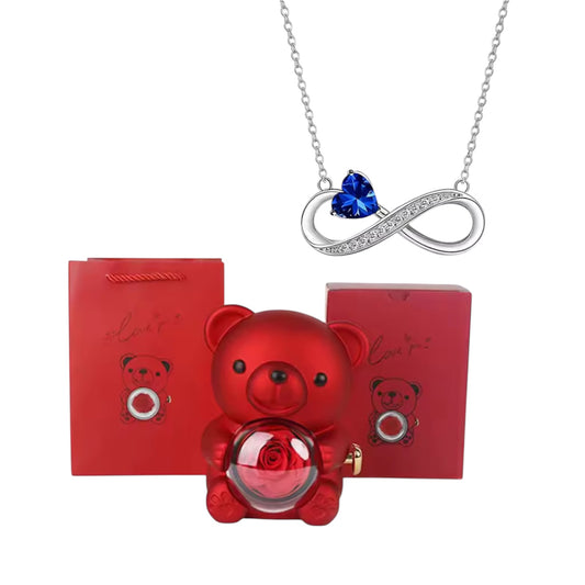 Eeuwige Roos Beer met Infinity Hart Ketting – Romantisch Cadeau voor Valentijn, Moederdag & Verjaardag