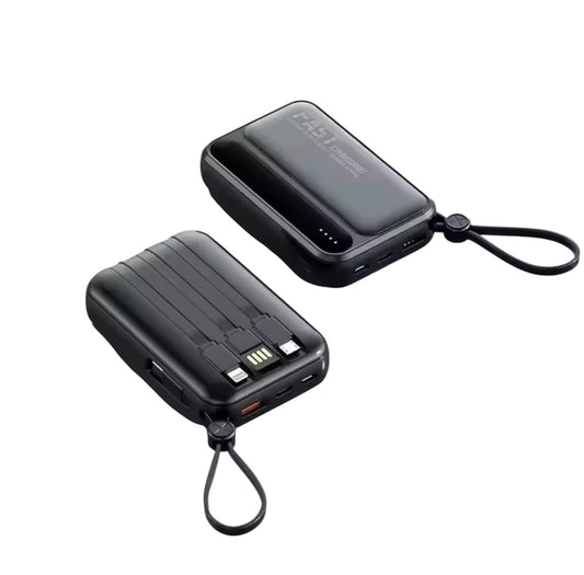 Mini Powerbank 10.000 mAh met Ingebouwde Kabel – Compact & Supersnel Opladen