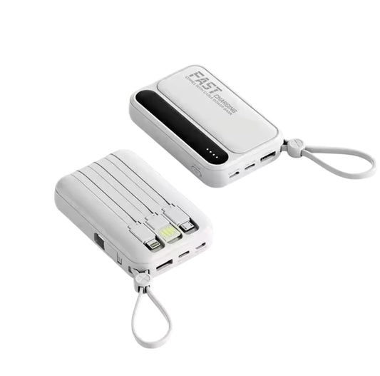 Mini Powerbank 10.000 mAh met Ingebouwde Kabel – Compact & Supersnel Opladen
