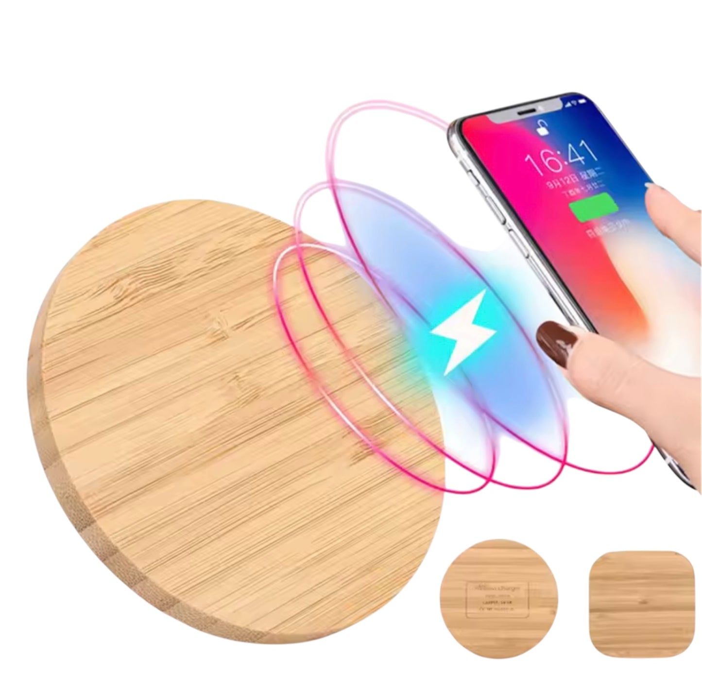 Bamboe Draadloze Oplader 10W – Qi Wireless Charging Pad voor iPhone & Samsung