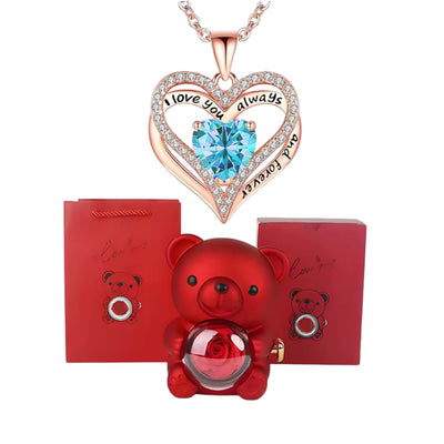 Luxe Hartketting met Edelsteen & Teddybeer – Tijdloos Romantisch Geschenk voor Haar