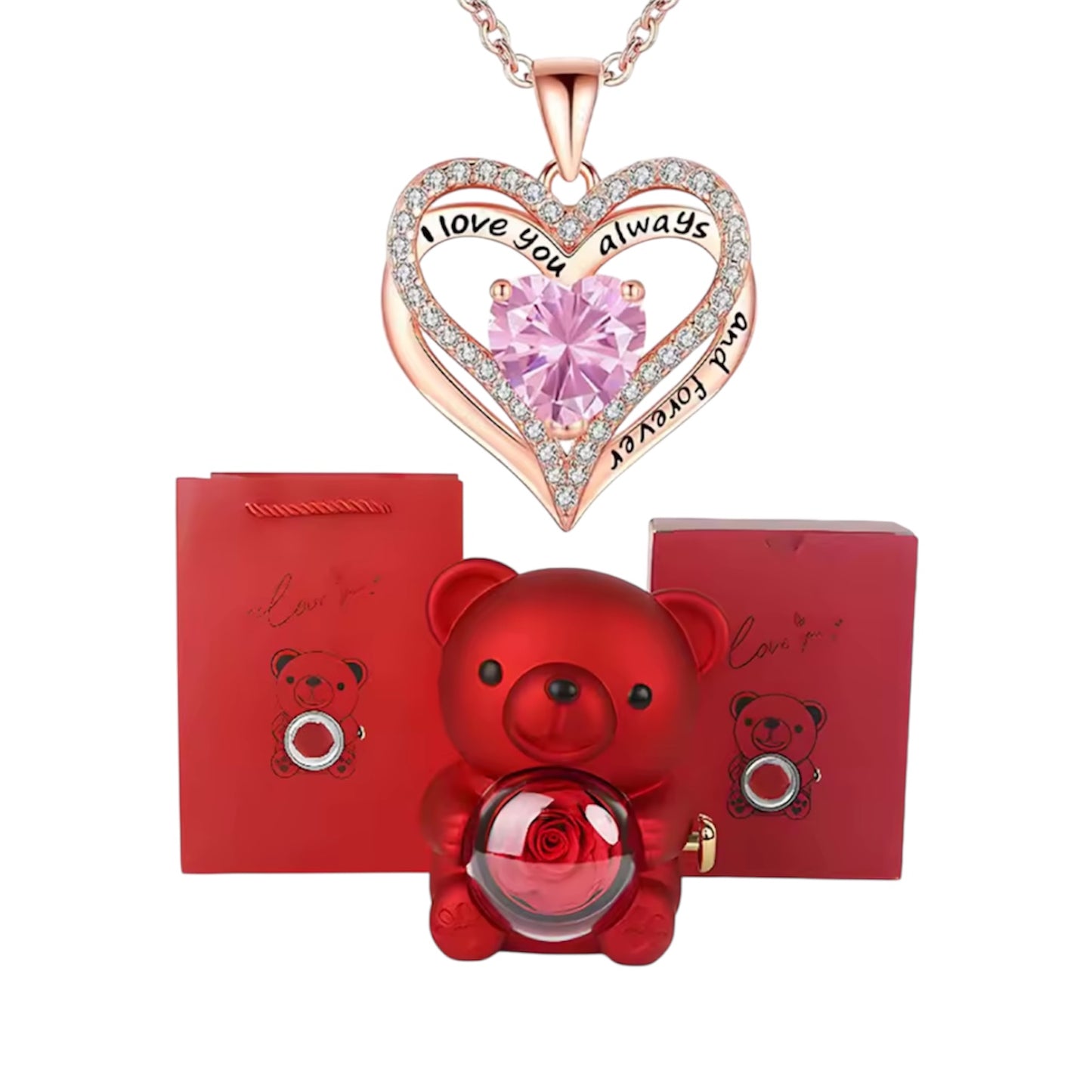 Luxe Hartketting met Edelsteen & Teddybeer – Tijdloos Romantisch Geschenk voor Haar