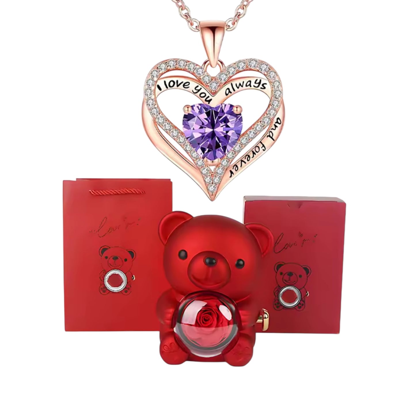 Luxe Hartketting met Edelsteen & Teddybeer – Tijdloos Romantisch Geschenk voor Haar