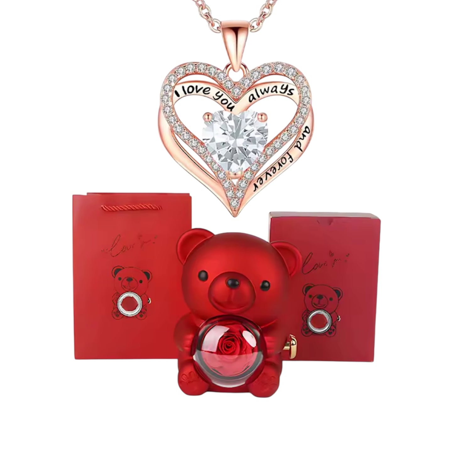 Luxe Hartketting met Edelsteen & Teddybeer – Tijdloos Romantisch Geschenk voor Haar