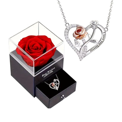 “Ik Hou Van Je” Hart Ketting met Eeuwige Roos – Luxe Geschenkdoos – Perfect Valentijn Cadeau voor Haar