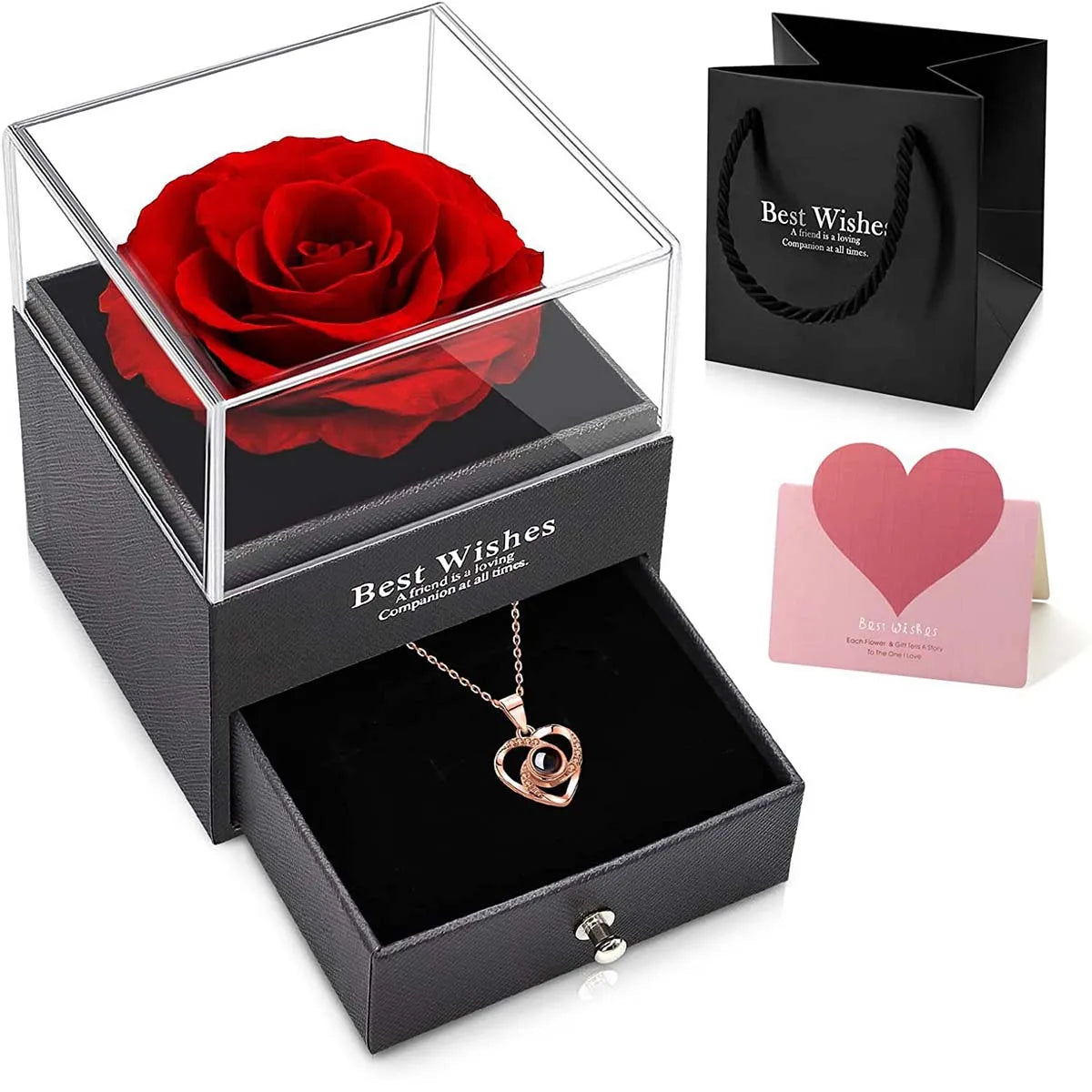 Luxe Cadeaubox met Ketting en Roos - Perfect voor Moederdag